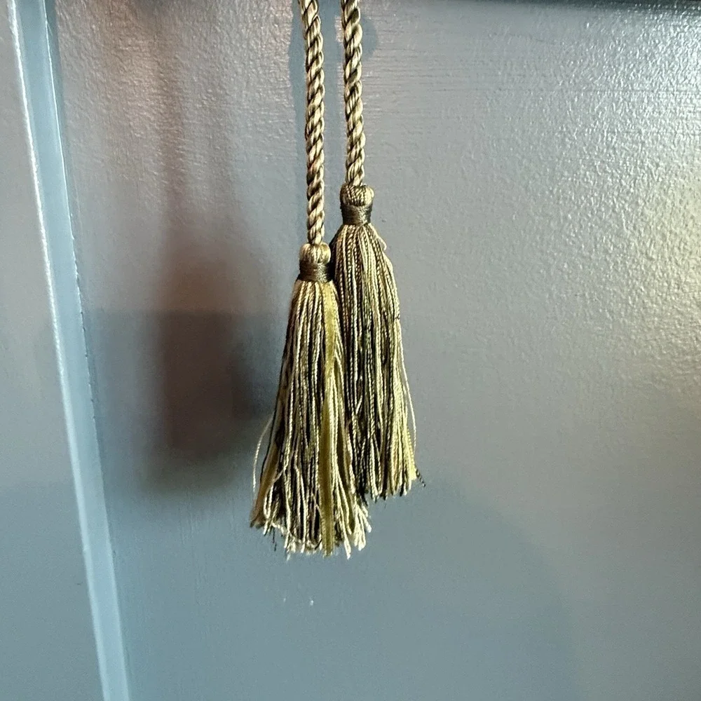 Vintage Tassel Collection Sage Green Chenille Cream Red Drapery Tiebacks